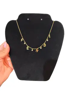 Pre-owned Fendi "FENDI" Initial with Stones 17.5 in. Necklace Perfect for Daily Use