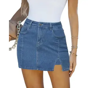Women's high waisted casual stretch denim skirt with side mini skirt and shorts Skort(Sheet)