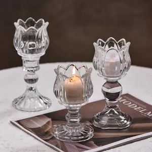 High-temperature resistant crystal glass lotus butter lamp stand, tall candlestick, lamp holder, lamp base, Buddhist lamp, Buddhist supplies