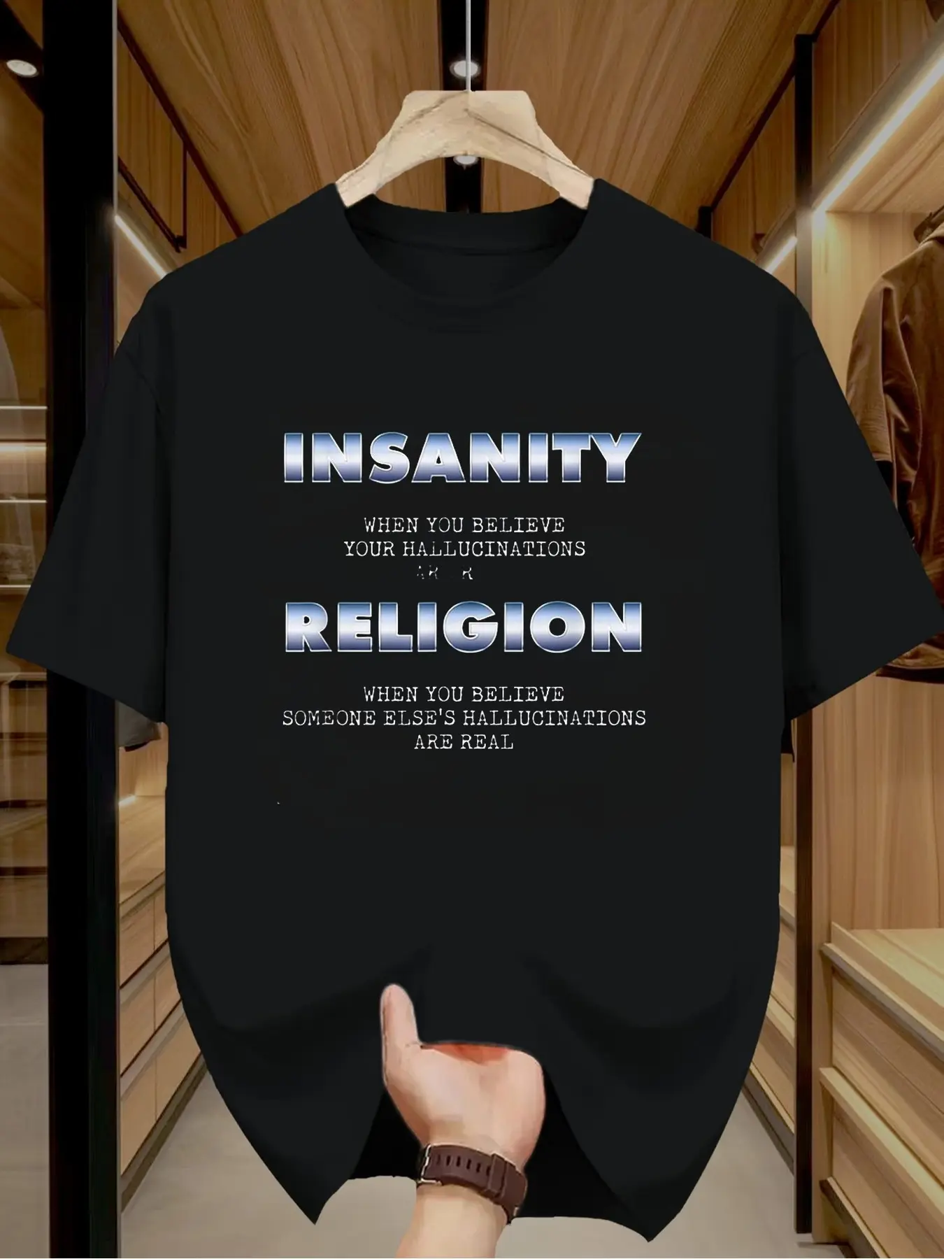 Atheist T-Shirt - Religion VS Insanity Slogan Retr unisex soft cotton short sleeve t shirt, vintage graphic casual tee for men women teens, perfect birthday holiday gift for camping travel gym daily street casual wear