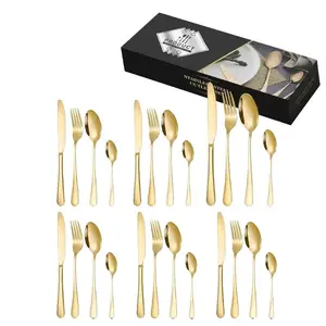 24-Piece Gold Stainless Steel Cutlery Set, Knife Fork Spoon Included, for Home Party & Holiday outdoor party Premium Cutlery gift waterproof decor