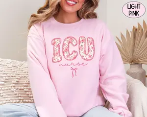 ICU Nurse Sweatshirt, Floral ICU Sweater, Bow ICU Crew Shirt, Peds Icu Crewneck Intensive Care Unit Tshirt Gift For Nursing School Student T