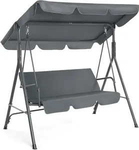 VINGLI 2 Person Outdoor Patio Swing Set, Adjustable Canopy Swing with Cushion, Heavy Duty 550 LBS Porch Swing with Steel Frame Suit for Yard, Garden, Lawn, Grey