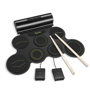 POGOLAB Electronic Drum Set, 7 Pads Roll Up Electric Drum Pad with Wireless Function, Portable Rechargeable Midi Drum Kit with Built-in Speaker/Pedals/Headphone Jack, Great Holiday Gift for Beginner