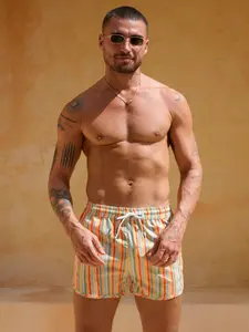 1 Pack Summer Essential Rainbow Striped Shorts Gift-Ready Silky Comfortable Beach Shorts Drawstring Swim Bottom Swimming Shorts | Perfect Birthday & Vacation Gift for Boyfriends, Brothers & Friends