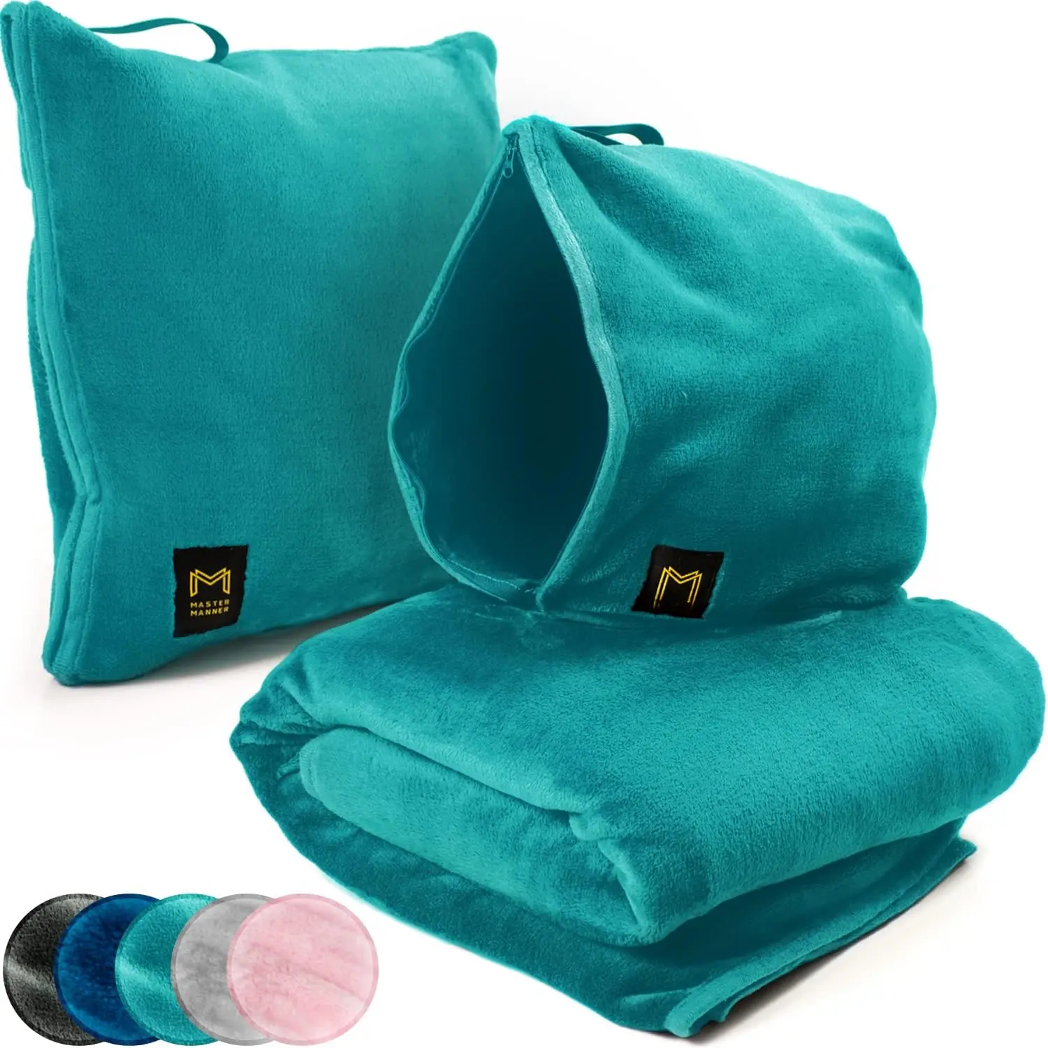 Travel Blanket Airplane Compact with Hoodie - 2in1 Airplane Travel Accessories from Plane Blanket to Travel Pillow with Luggage Strap, Soft Handle & Secure Pocket