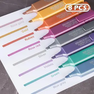 Noluck Glitter Highlighters, 8 Pack, Pastel & Metallic Colors, Chisel Tip Glitter Highlighter Markers for Journaling, Notes, Planners & Creative Highlighting