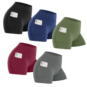 5 Packs Women's High Waisted Biker Yoga Shorts with Pockets,Tummy Control Spandex Athletic Gym Workout Shorts