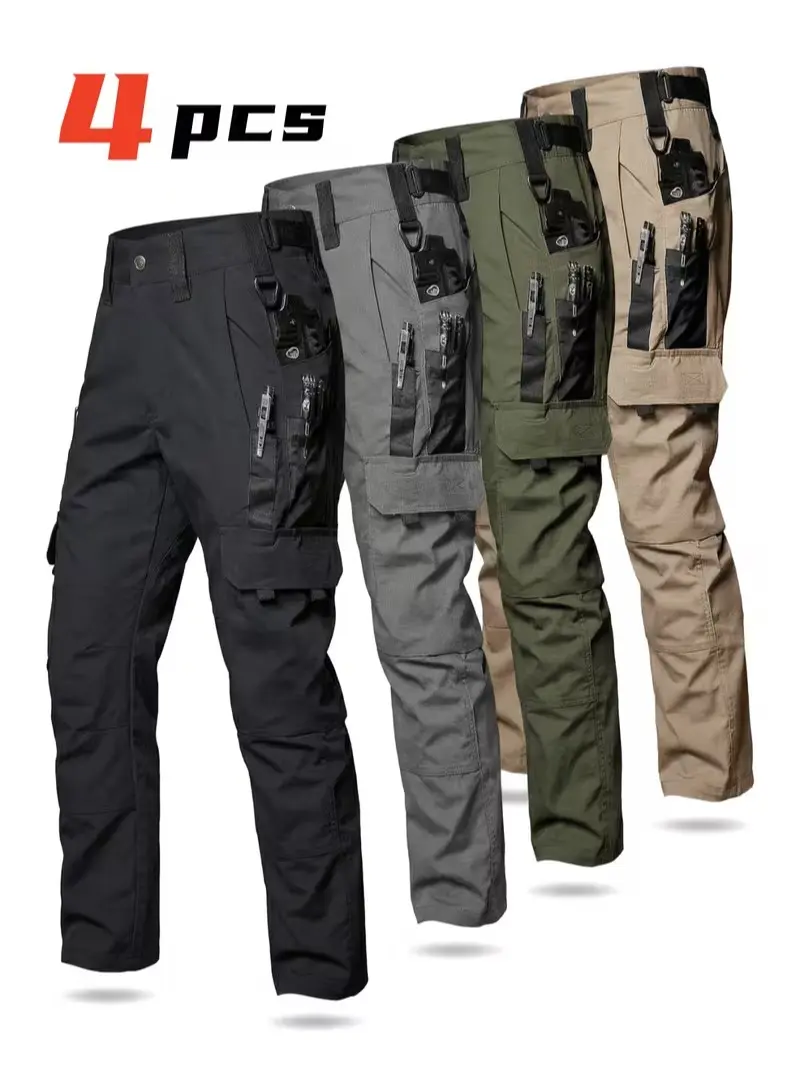 HOMUG Men's 4-Pack Tactical Cargo Pants are crafted from a brand-new 230g/m² fabric, featuring multiple pockets and zipper closures. Available in a variety of colors, these pants are ideal for spring and summer wear.