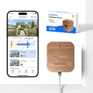 Koohome 3K Window Security Camera, Walnut Wood Design & Magnetic Mount, Full-Color Night Vision, Free Cloud Storage, SD Card Slot, Dual-Band WiFi, Motion & Person Detection, 24/7 Recording, Easy Setup for Home & Apartment