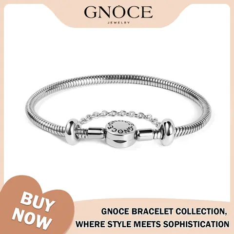 GNOCE Stainless Steel Snake Design Cuff Bangle - Safety Chain, Round Clasp, DIY, Casual Trendy Non Tarnish Charm Jewelry for Adults (Stainless Steel & Snake Design Bracelets & Bangles)