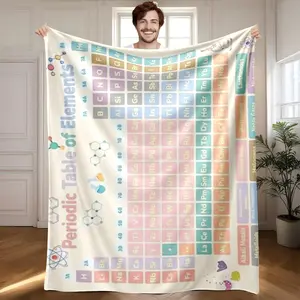 1 piece Detailed Explanation and Classification Labels of the Periodic Table of Elements themed flannel blanket - Oversized comfortable flannel sofa blanket, suitable for beds and sofas, modern geometric pattern design, all-season use, digital