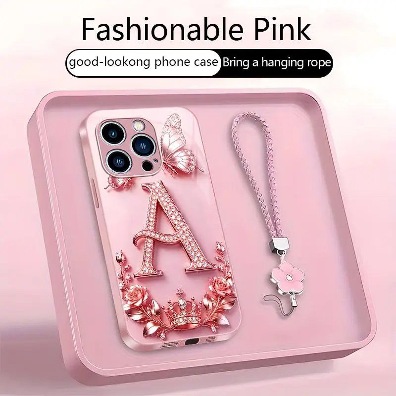 iPhone 13 Pro High-End Stylish Letter-Patterned Mobile Phone Casing - 2D Printed (Not 3D), Full-Coverage Protective Cellphone Casing, Smartphone Cover, Free Lanyard, Stylish Cellphone Accessory YM99