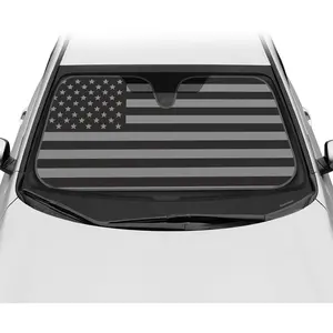 BDK USA 4th of July American Flag Black Curved Accordion Sun Visor for Car Windshield Cover - Truck Window Shades Car Flag & Sun Visor for Truck Windshield Sunshade - 58 x 27 inches