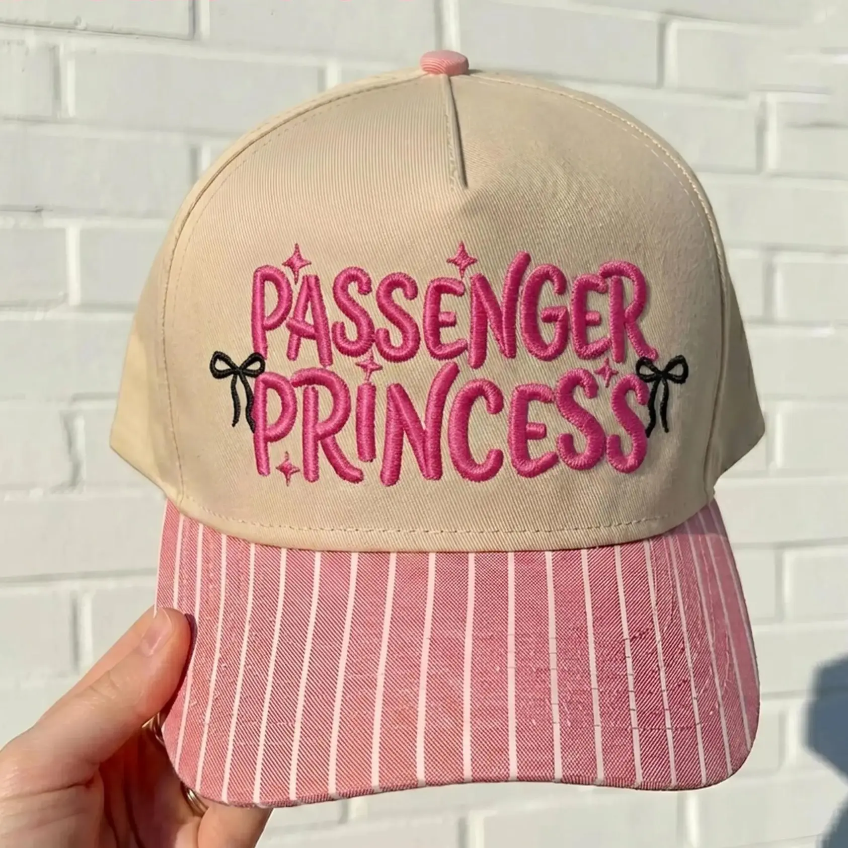 Passenger Princess Embroidered Hat, Trucker Hat Preppy Cute Design Women Cap Coquette Bow Girly Hat, Embroidered trucker hat