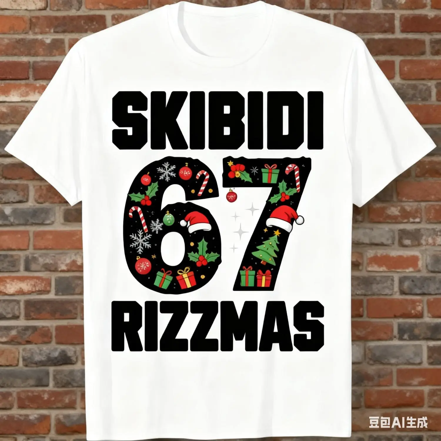Solid Color Rizz Christmas 67 Funny Xmas Gen Alpha Skibidi Rizzmas 67 T-Shirt