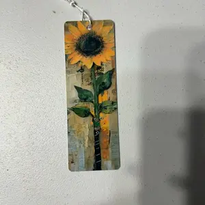 Sunflower Metal Bookmark with Vibrant Floral Design and String Hanger