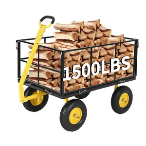 Garvee Heavy Duty 1500 Lbs Capacity Mesh Steel Garden Cart - Folding Utility Wagon with Removable Sides and Wheels for Transporting Soil, Tools, and Plants Efficiently