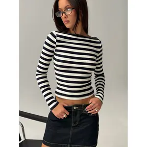 Tashana Long Sleeve Boat Neck Top Navy Stripe