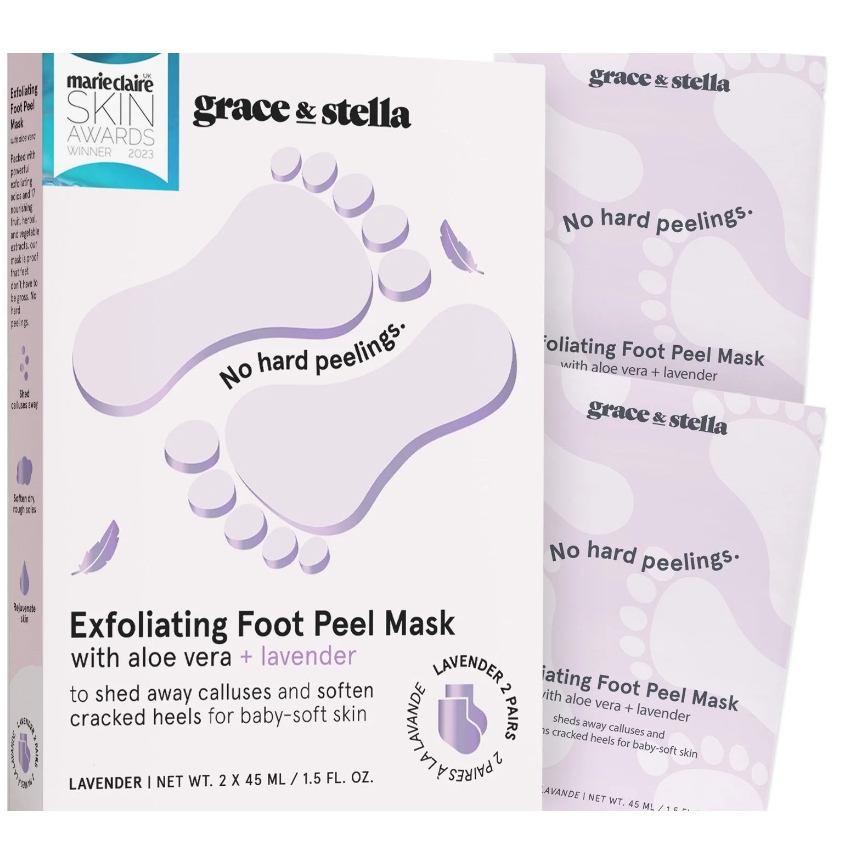 grace & stella award-winning foot peeling mask – exfoliating & moisturizing mask for dry, cracked feet