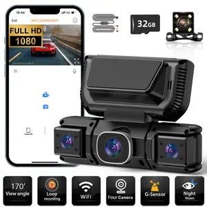 4-Channel Dash Cam with Enhanced Night Vision（Requires ACC power connection to the car battery Stable WiFi High-Durability shell 3" IPS Screen 1080p Car DVR 32GB sD Card🚗 Non-rechargeable, must be used while plugged in.