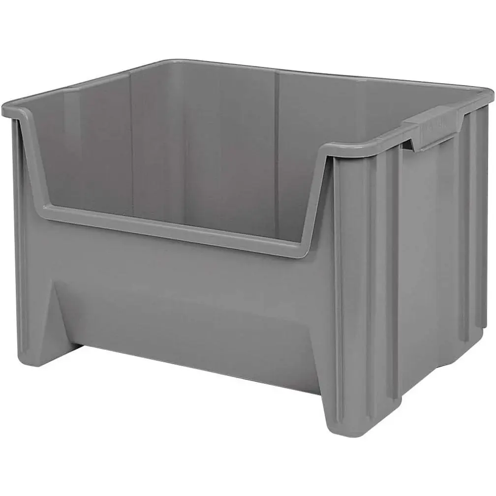 Heavy Duty Stackable Open Front Plastic Storage Container Bin, (15-Inch x 20-Inch x 12-1/2-Inch), Gray, (3-Pack)