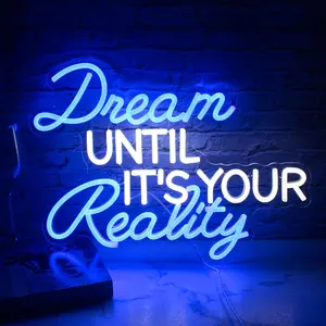 Dream Until Its Your Reality Neon Sign,16.9x12.6in 5V USB Decorfor Wall Decor, USB   Neon Lights lighting adjustable for Office Room, Gym Room, Man Cave, Gamer Room,Classroom Decor