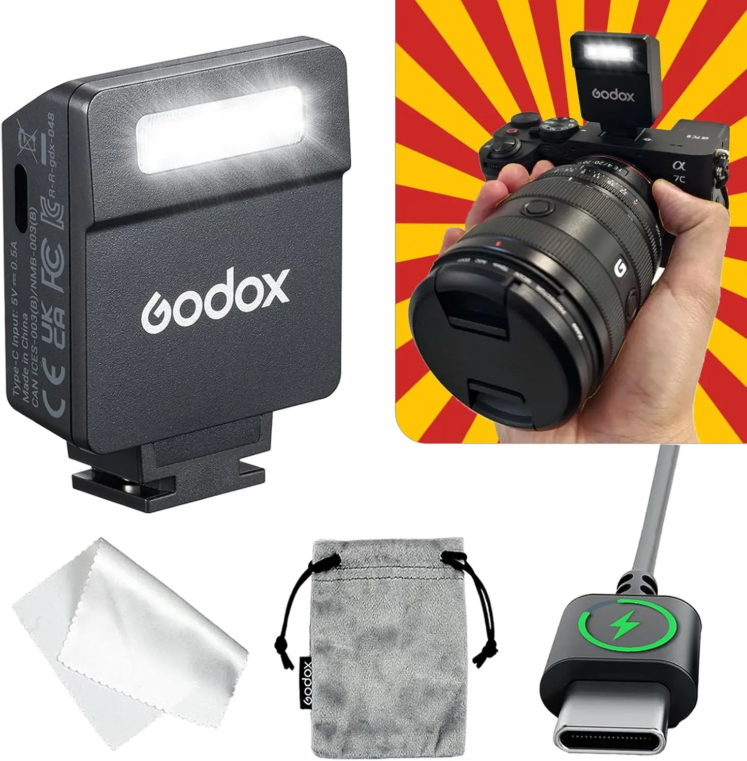 Godox iM22 Mini Flash, GN10 Manual Camera Flash, USB-C Charging, 440 Flashes, 5-Level Power, Compact Hot Shoe Flash