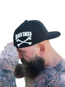 TheDriveClothing Blacksheep Flexfit Cotton Side Style Hat – Black Fitted Streetwear Cap, Y2K Biker Gym Fashion Hat, Stretch Fit Graphic Hat, Trendy Casual Outfit Apparel for Men & Women