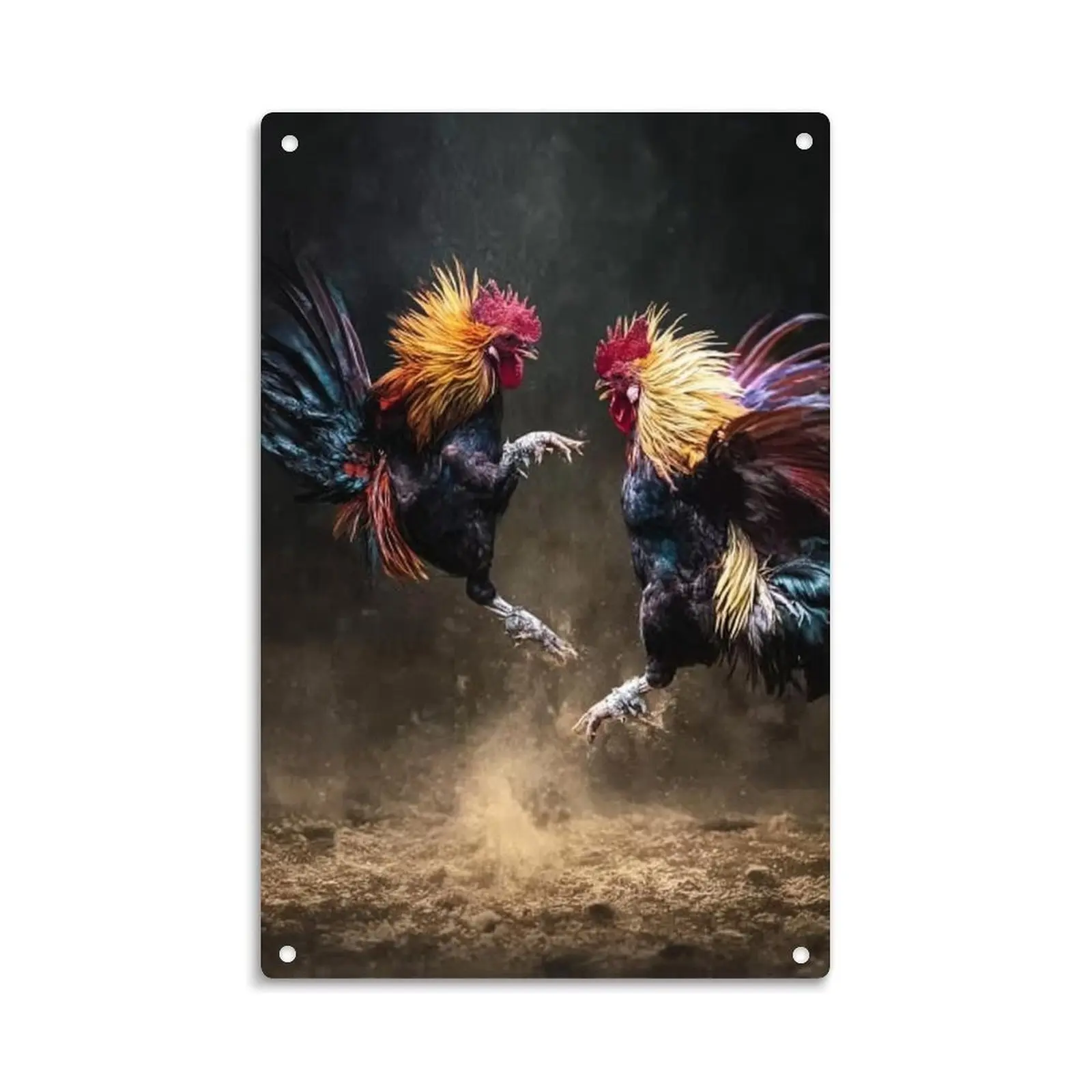 Fighting Roosters Cockfight Vintage Metal Sign Print Aesthetic Room Decoration for Home Bedroom Kitchen Bar Dorm Bathroom Wall Decor 8 X 12 Inch