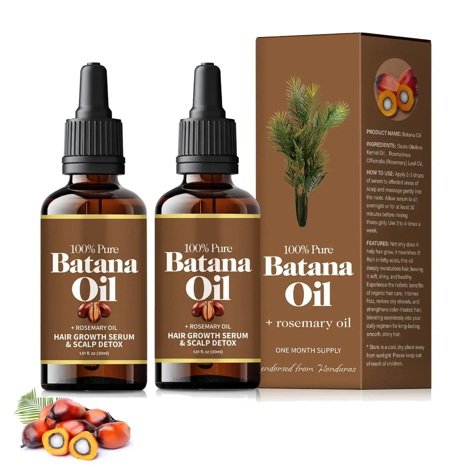 Batana Oil for Hair,Hair Oil with Rosemary for Hair Growth - 100% Organic Batana Oil (3PCS)