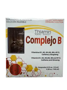 Thiamin 1000 Shot B Complex Oral Vitamin Supplement - B1, B2, B3, B5, B6, B12, Caffeine, Ginseng - 10x10mL Vials - Natural Nutritional Support for Adult Fitness & Healthcare