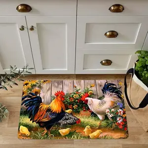 Rooster & Sunflower Pattern Kitchen Mat, 1 Count Non-slip Kitchen Rug, Rectangle Home Decor Floor Mat for Kitchen Living Room Bedroom, Floral Rugs