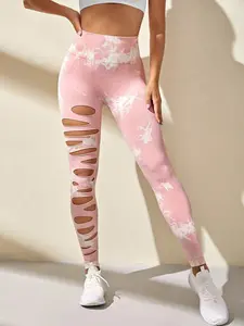 Pink & White Tie Dye Ripped Legging