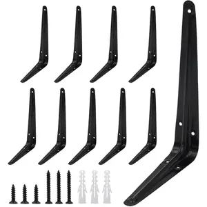 10 Pack Shelf Brackets 8 Inch Shelf Bracket, Heavy Duty L Brackets for Shelves for Hanging Floating Shelves Brack with Screws and wall Anchors(6"x8",Black)