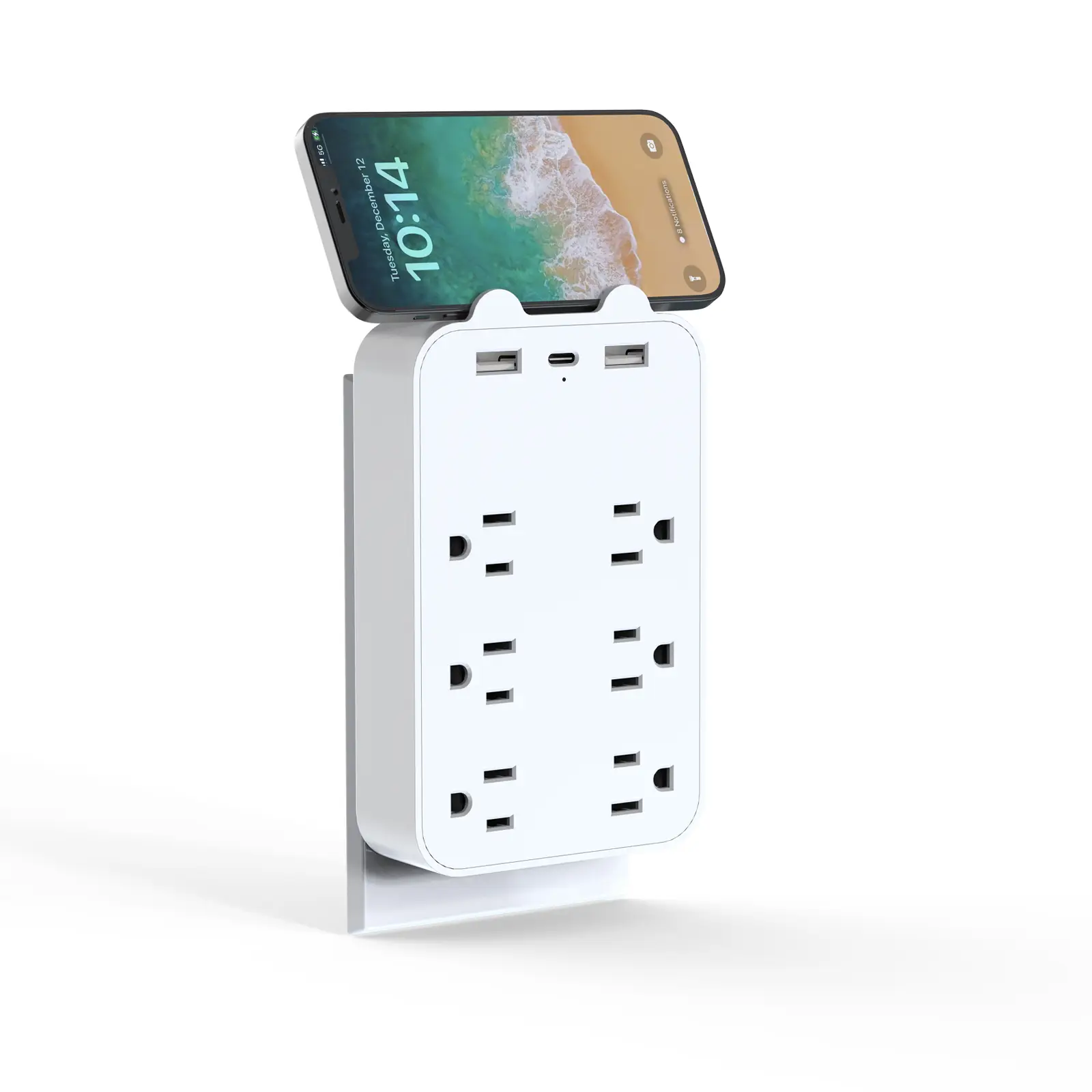 Outlet Extender - Wall Surge Protector with 6 Outlets 3 USB (2 USB A, 1 USB C) Multi Plug Outlet Splitter, Wall Mount Adapter with Top Phone Holder.