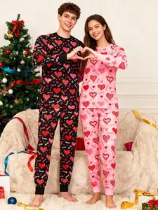 [MEN/WOMEN] 2-piece romantic and caring couple pajama set, suitable for daily home relaxation and other scenarios, family pajama set, men/women pajama set Valentine's Day gift first choice, can be sold as an independent set
