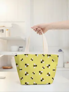 Bee Pattern Lunch Box Bag, Large Capacity Insulated Travel Handbag, Lightweight Multi-Functional Bag for Men & Women, Unisex, All Seasons Use, Lunch Cooler Bag