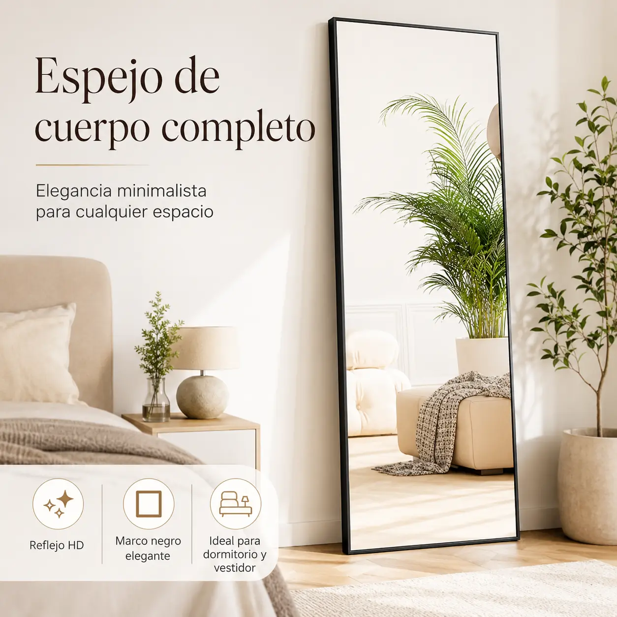 Espejo de Cuerpo Completo 59"x16" Arqueado – De Pie o Apoyado, Marco Delgado de Aleación de Aluminio Negro, Ideal para Dormitorio, Vestidor, Baño o Puerta, Espejo Grande de Piso, Moderno y Elegante