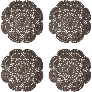 8 Inch Doilies Crochet Round Lace Doily Handmade Placemats 100% Cotton Crocheted Coasters, Pack of 4 (Dark Brown)