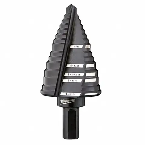 Milwaukee Black Oxide Step Power Drill Bits (Secure 3-Flat Grip Shank, #12 Sizes 7/8,1-3/8 in.) - Drill Attachments for Battery Powered Tools, Dual Flute, Longevity-Boosting Coating, Fits Common Chucks