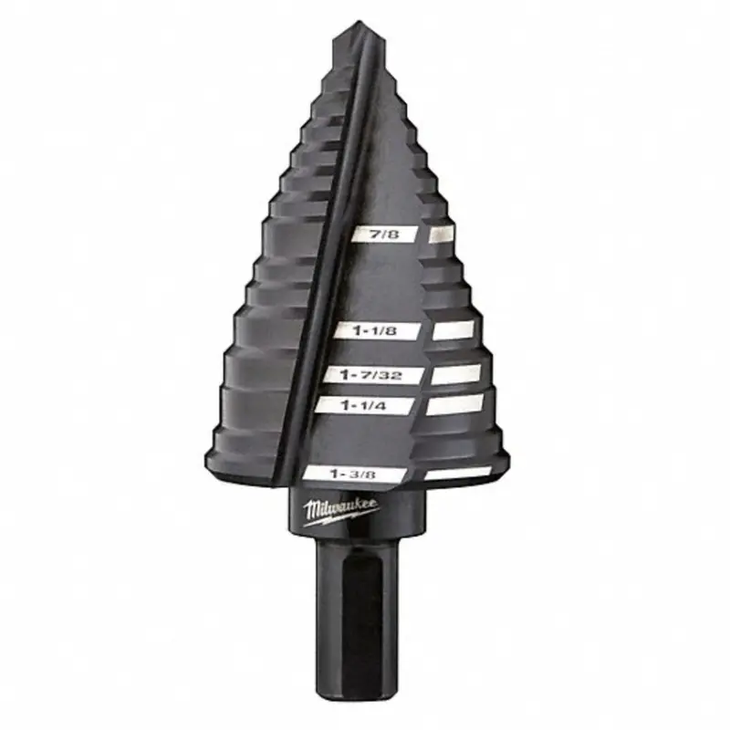 Milwaukee Black Oxide Step Power Drill Bits (Secure 3-Flat Grip Shank, #12 Sizes 7/8,1-3/8 in.) - Drill Attachments for Battery Powered Tools, Dual Flute, Longevity-Boosting Coating, Fits Common Chucks