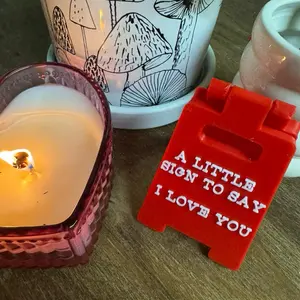 PACK OF 3 “A Little Sign to Say I Love You” Desk Ornament - Red Plastic Message Block for Romantic Desk Decor