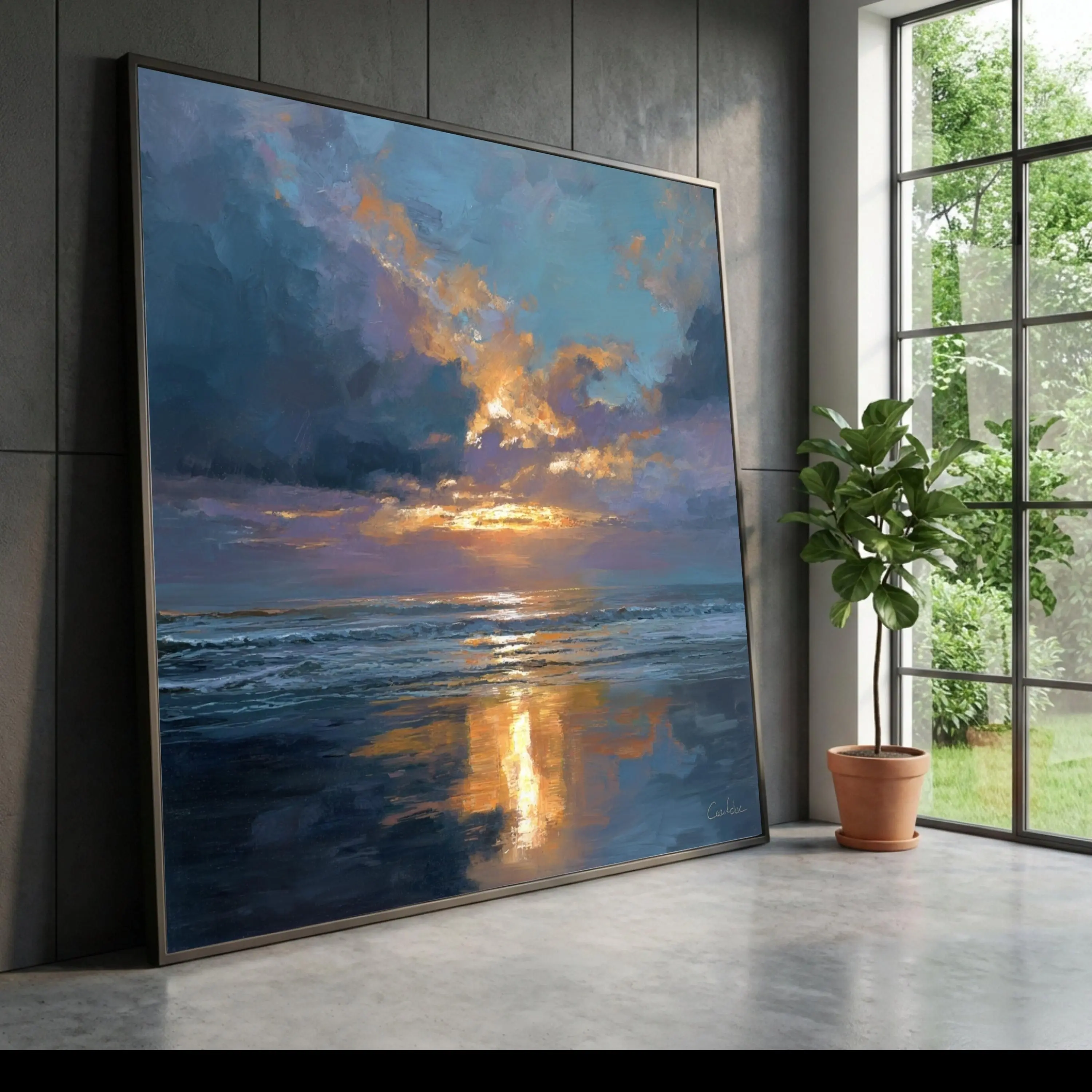 [Sale off up to 40%] [Frame Canvas] Tranquil Ocean Sunset Canvas, Seascape Wall Art, Coastal Beach View Canvas, Nature Reflection Artwork, Home Decor Painting