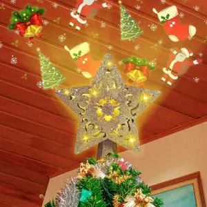 LED Rotating 3D Glitter Tree Topper with Snowflake Projector Light for Christmas Decorations Unique Snowflake Shape Design High Definition Star Projection