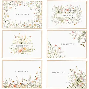 52-pack Floral Thank You Cards Bulk with Kraft Envelopes & Matching Stickers, 3.5x5 Inches, 6 Wildflower Designs | Perfect for Weddings, Baby & Bridal Showers, Graduations & Birthday