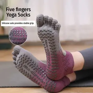 Toe Socks with Grips – Non-Slip Five Finger Socks for Yoga, Pilates, Barre, Breathable Cotton Blend, Anti-Slip Silicone Dots, Women - Spring and summer Pilates five-finger socks, professional anti-slip sports fitness tabi socks