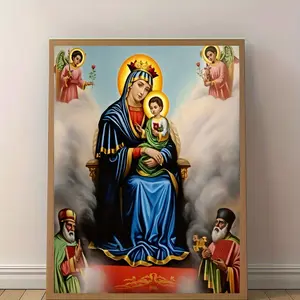 1 Piece Ethiopian Orthodox Fatima Virgin Canvas Print Poster - Religious Cross Print Wooden Frame Religious Wall Art, Waterproof Modern Classic Decoration Suitable for Living Room, Bedroom, Office - Perfect Gift and Home Decoration, Ornaments