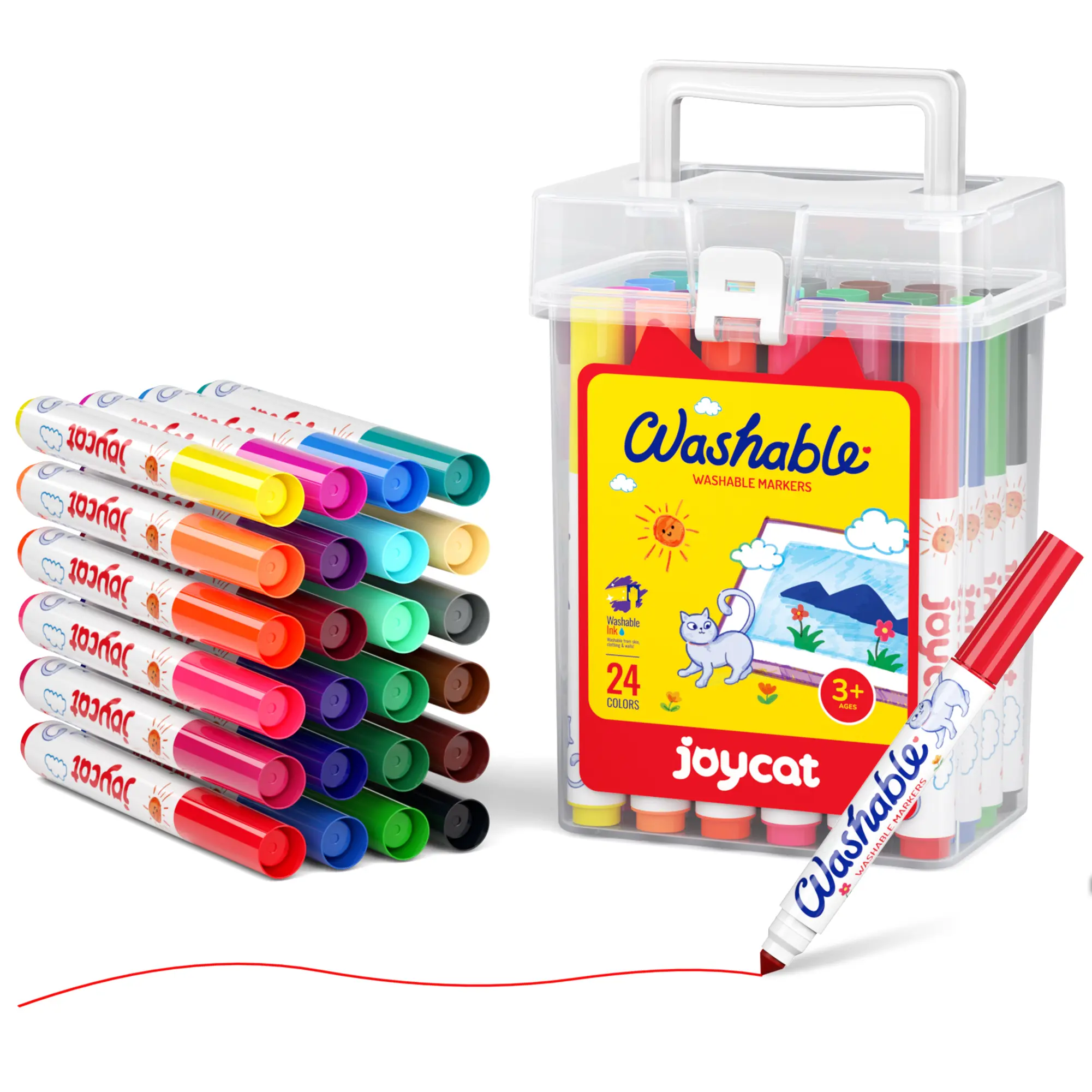 JoyCat Washable Colored Markers for Kids (Ages 4+), Art Markers Set with Washable Tips, Carrying Storage Case, DIY Coloring Fabric Bag, School Office Stationery summerwins,summerwins