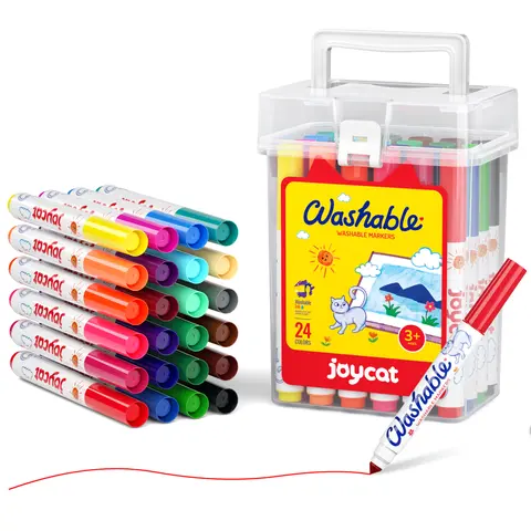 JoyCat Colorful Marker Pen Set for 4-12 Years Kids (Children Aged 4-12 Years), Washable Art Marking Multiple Sets with Rich Colors, Office Stationery Kit w/Assorted Highlighters, Carrying Case, DIY Coloring Fabric Bag, Back to School Supplies